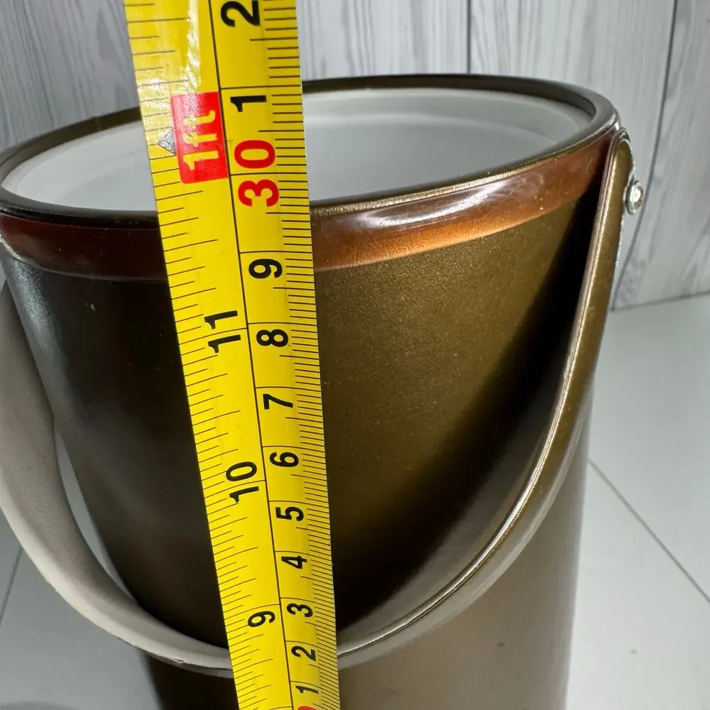 VTG MCM Ice Bucket W/ Lid Georges Briard Brown Faux Leather Brass Retro 12 x 8